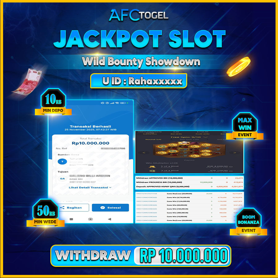  AFCTOGEL JACKPOT SLOT GATES OF OLYMPUS Rp.10.000.000.,- LUNAS